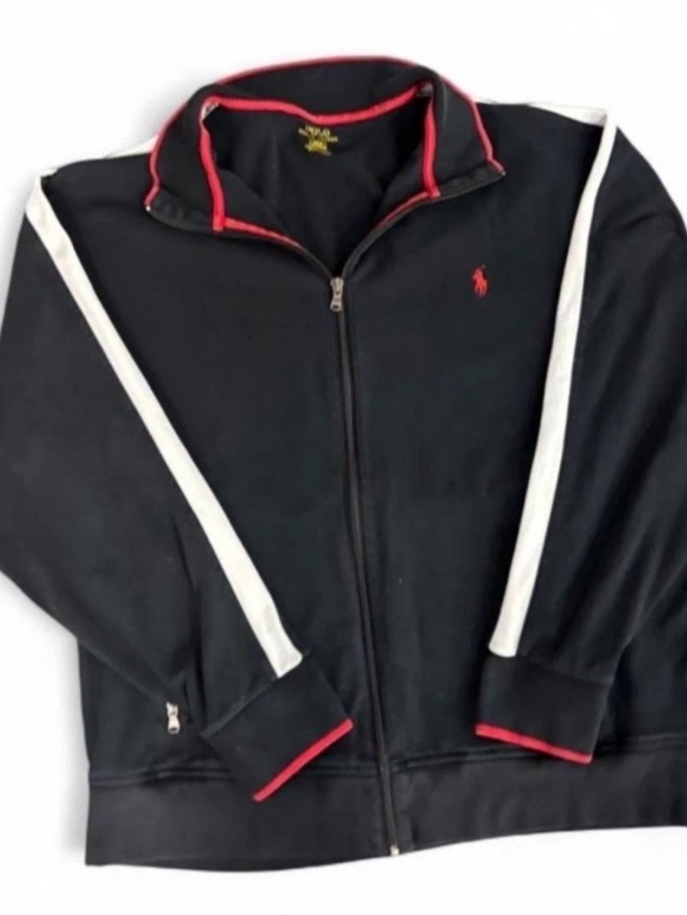 Polo Ralph Lauren Black Zip-Up Track Jacket with White Stripe Big and Tall XXL